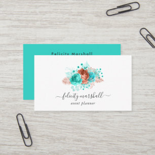 Carte De Visite Turquoise et corail Rustique Floral