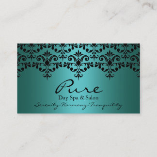 Carte de visite turquoise et noir élégant Damask