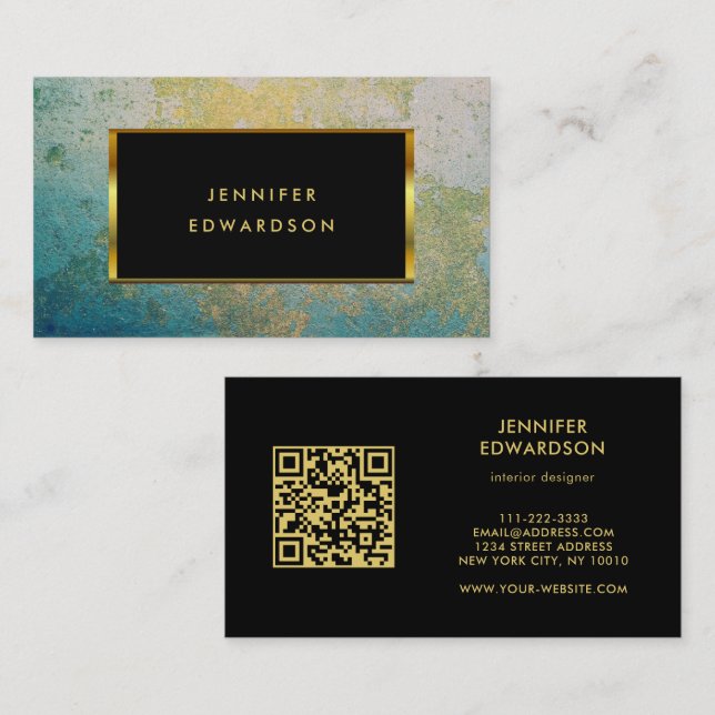 Carte De Visite Turquoise et or pierre QR code professionnel (Devant / Derrière)