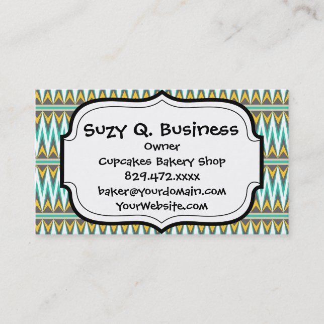Carte De Visite Turquoise et or Tribal Arrowhead Zigzags Design (Devant)