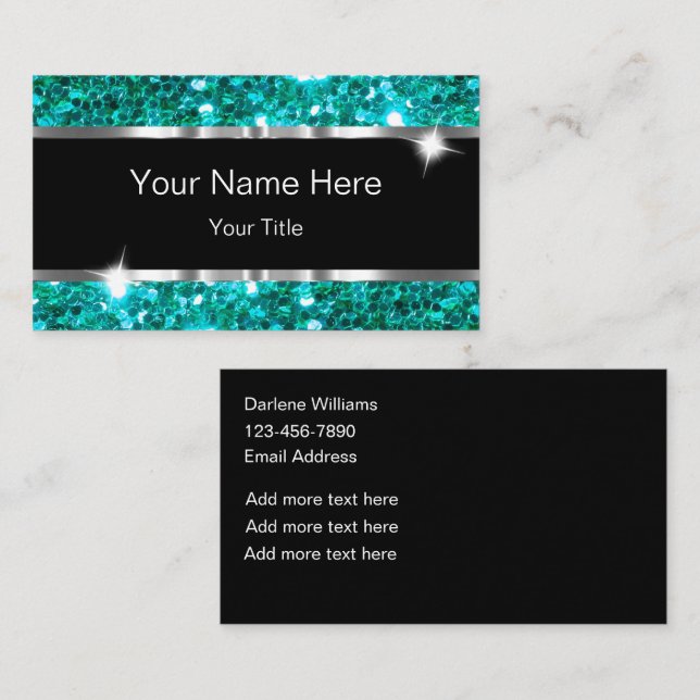 Carte de visite Turquoise Faux Glittery Classé Et  (Devant / Derrière)