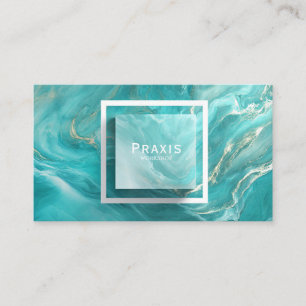 Carte De Visite Turquoise Fluid Art Or Marbrure Géométrique