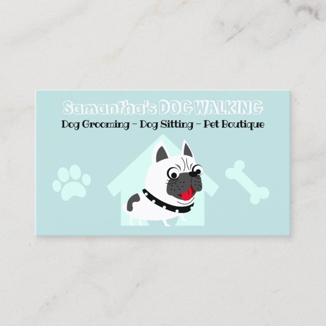 Carte De Visite Turquoise Français Bulldog Pet Sitter Chien Walker (Devant)
