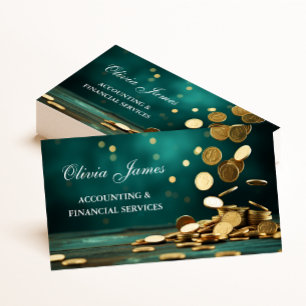 Carte De Visite Turquoise Gold Coins Finance et Comptabilité Servi