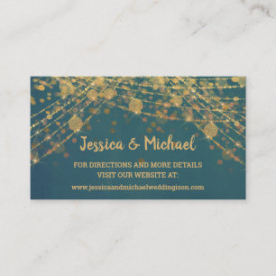 Carte De Visite Turquoise Gold String Lights Bokeh Mariage site We