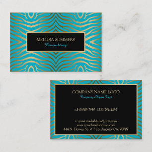 Carte De Visite Turquoise & Gold Zebra Stripes
