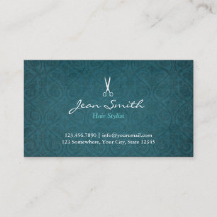 Carte de visite turquoise Green Damask Hair Stylli