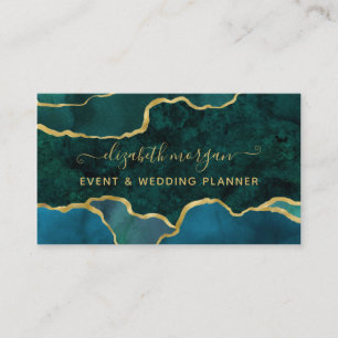 Carte De Visite Turquoise Green Script Marbre Agate Gold Foil Par