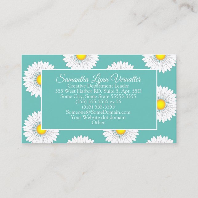 Carte De Visite Turquoise Joli Petit Marguerite (Devant)