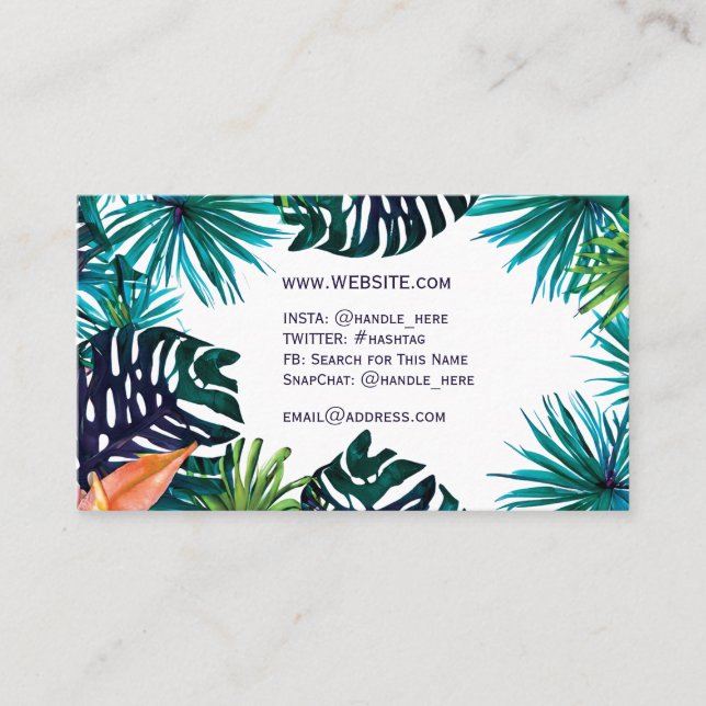 Carte De Visite Turquoise Jungle Feuille Désert Plantes Tropical (Devant)
