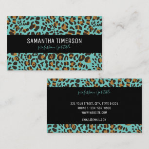 Carte De Visite Turquoise Leopard Poster de animal Moderne Profess