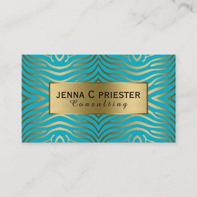 Carte De Visite Turquoise moderne & Gold Zebra Stripes Motif (Devant)