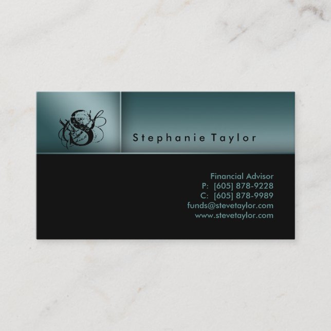 Carte de visite turquoise noir professionnel chic (Devant)