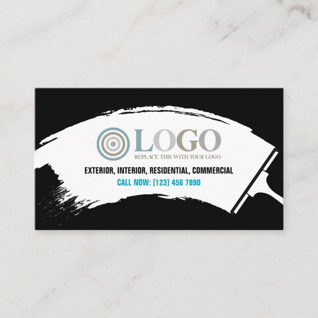 Carte De Visite Turquoise Noir Votre Logo Nettoyage de fenêtre (Devant)