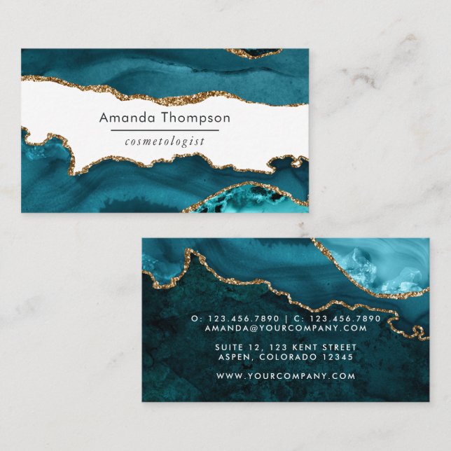 Carte De Visite Turquoise - sarcelle et géode de pierre d'agate do (Devant / Derrière)