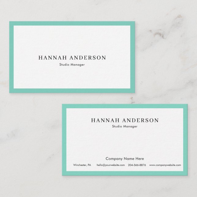 Carte De Visite Turquoise Simple Professionnel Élégant (Devant / Derrière)