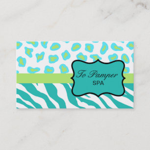 Carte De Visite Turquoise, Turquoise & Lime Zebra & Cheetah Skin p