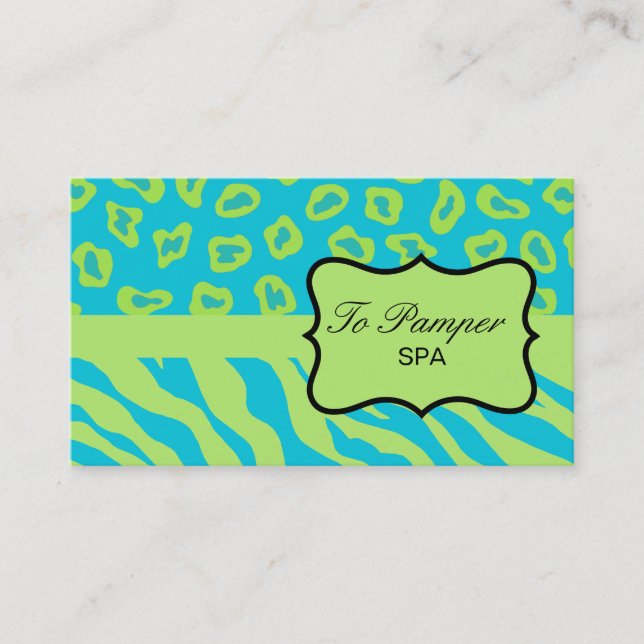 Carte De Visite Turquoise Turquoise & Vert Zèbre & Cheetah Skin pe (Devant)