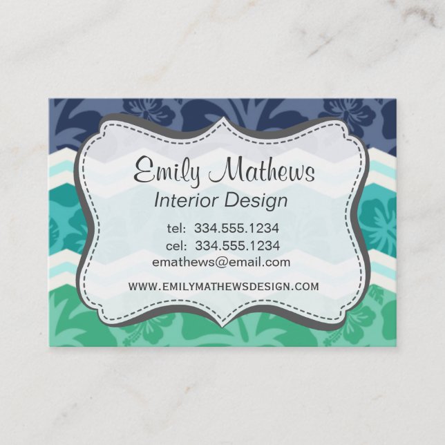 Carte De Visite Turquoise vert, Aqua et Blue Tropical Chevron (Devant)
