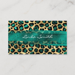 Carte De Visite Turquoise vert et or huile Léopard Brush Stroke