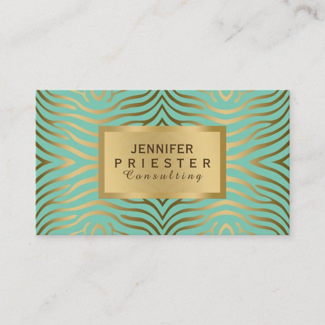 Carte De Visite Turquoise-vert et or Zebra Stripes Motif (Devant)