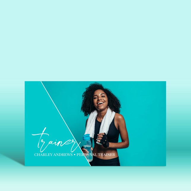 Carte De Visite Turquoise vertical | Photo du code QR de l'entraîn (Créateur téléchargé)