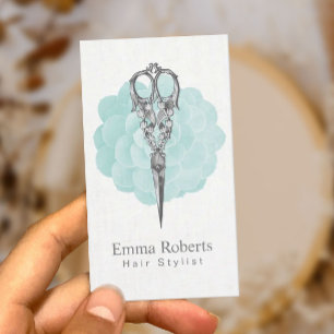 Carte De Visite Turquoise vintage de ciseaux de coiffeur florale