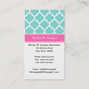 Carte De Visite Turquoise Wht Marocain #5 Rose Chaud 2 Monogramme