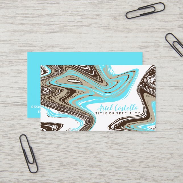 Carte De Visite turquoises et coups de chocolat (Devant/Arrière en situation)