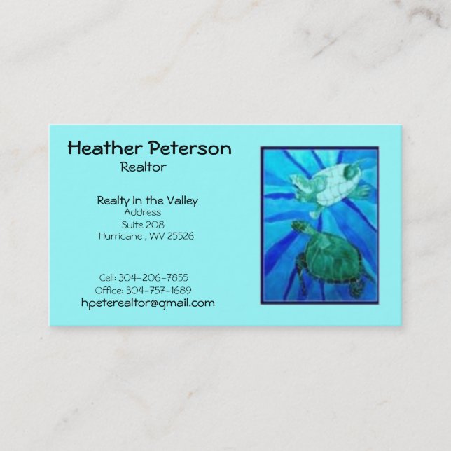 Carte De Visite turtle2, Heather Peterson, agent immobilier, objet (Devant)