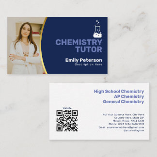 Carte De Visite Tuteur de chimie avec photo, accents or et bleu ma