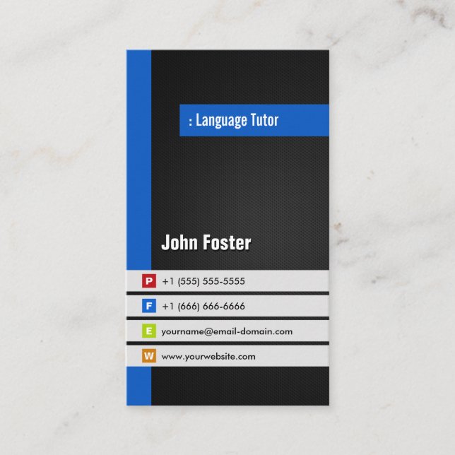 Carte De Visite Tuteur de langue étrangère - Moderne Style Bleu (Devant)