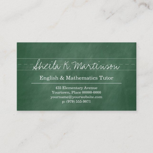Carte De Visite Tuteur vert de professeur de tableau (Devant)