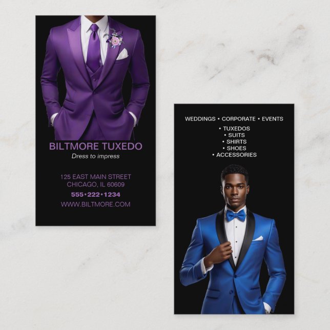 Carte De Visite Tuxedo Suit Mens Vêtements Moderne Propre (Devant / Derrière)
