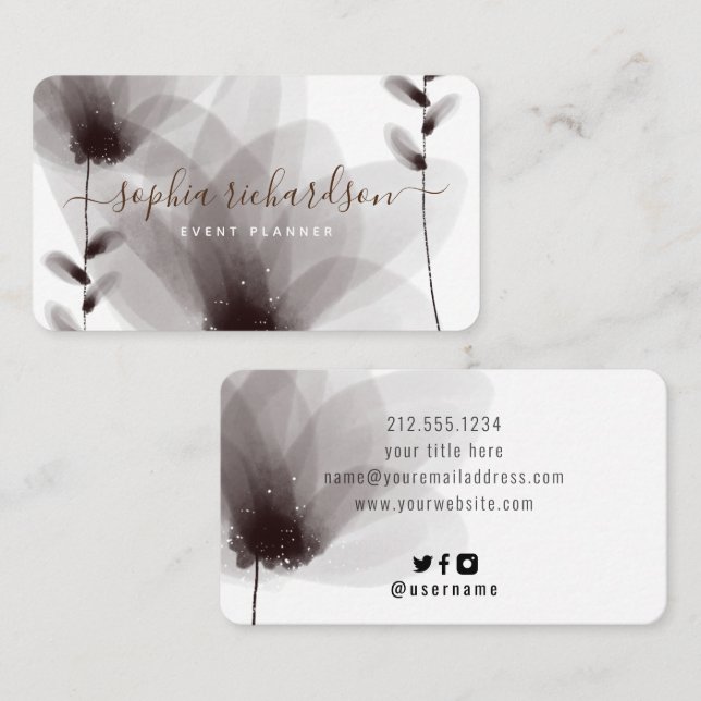 Carte De Visite Typographie à signature florale chic (Devant / Derrière)
