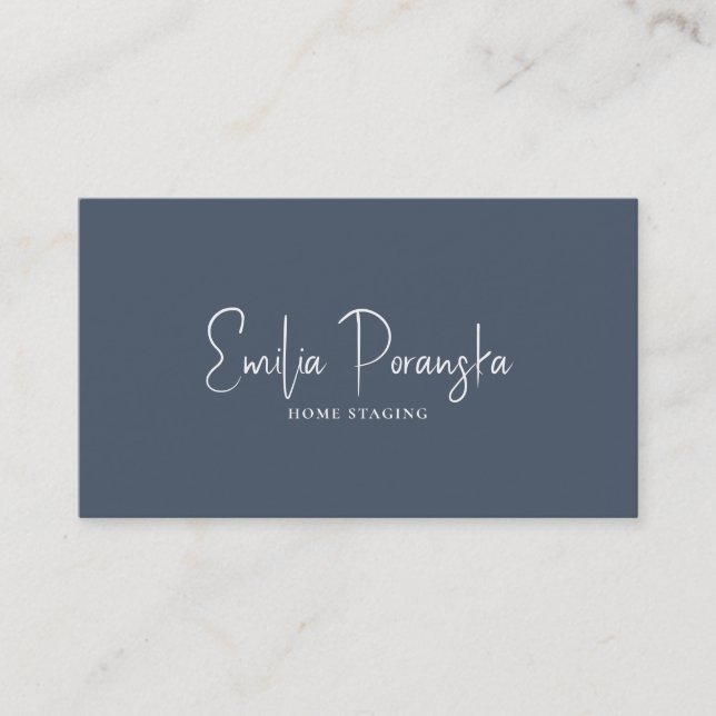 Carte De Visite Typographie blanche personnalisée sur bleu-gris (Devant)