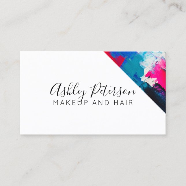 Carte De Visite Typographie bleue rose de maquillage de traçages (Devant)