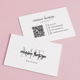 Carte De Visite Typographie Calligraphie Monogramme Silver QR code