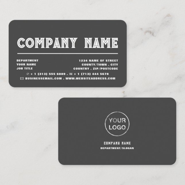 Carte De Visite Typographie classique en gras - Logo - Gris & Blan (Devant / Derrière)
