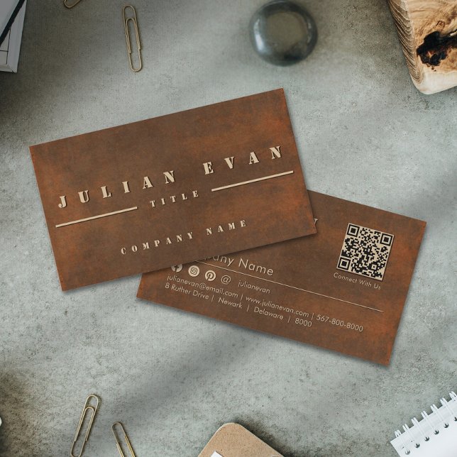 Carte De Visite Typographie de crayon gras en fer rouillé (Modern Rusty Iron Steel Bold Stencil Metal Business Card )