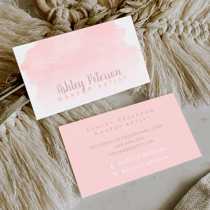 Carte De Visite Typographie de maquillage à l'aquarelle rose