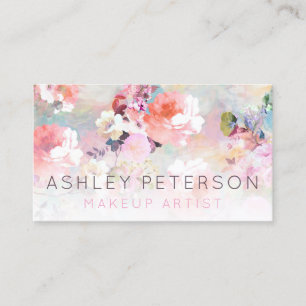 Carte De Visite Typographie de maquillage à l'aquarelle rose viole