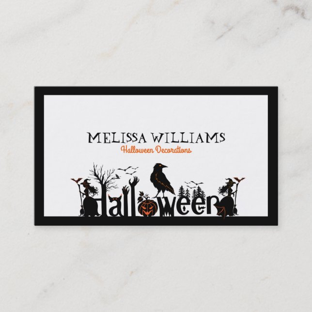 Carte De Visite Typographie d'Halloween noir blanc et orange (Devant)