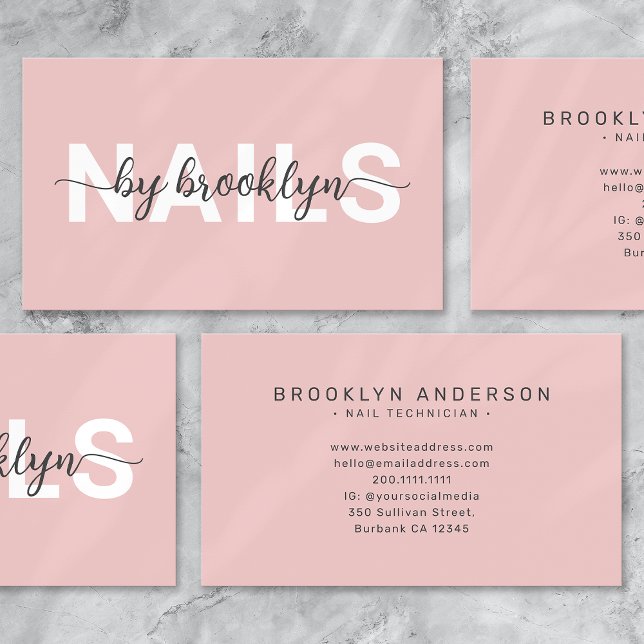 Carte De Visite Typographie du Salon à ongles rose pâle (Créateur téléchargé)