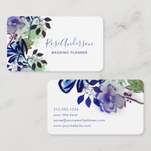 Carte De Visite Typographie florale bleu pourpre vert