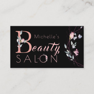 Carte De Visite Typographie florale parties scintillant rose noir 