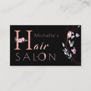 Carte De Visite Typographie florale parties scintillant rose noir 