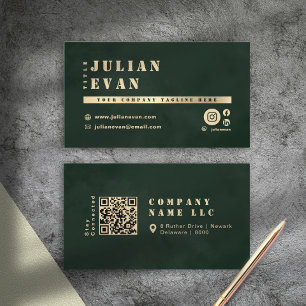 Carte De Visite Typographie Gras Pochoir Or Brillant Vert Foncé