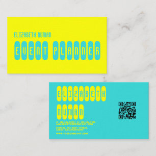 Carte De Visite Typographie jaune citron et turquoise Code QR