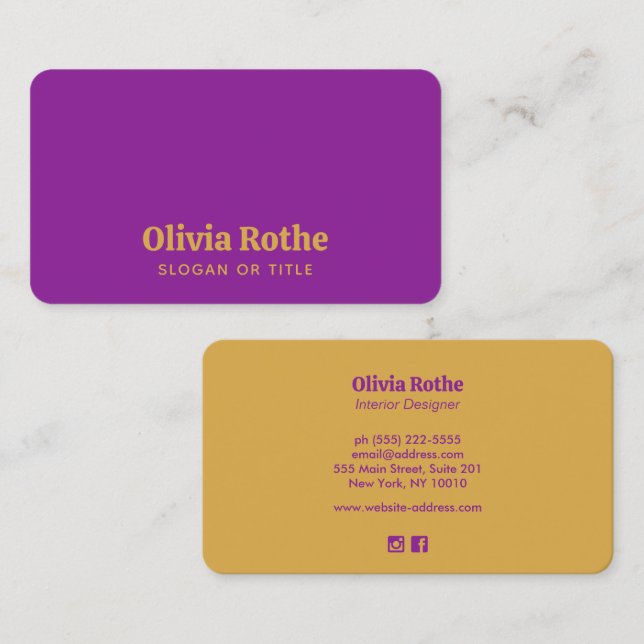 Carte De Visite Typographie jaune moderne violet (Devant / Derrière)
